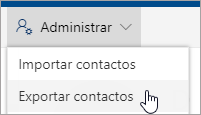 En la barra de herramientas, seleccione Administrar y, a continuación, Exportar contactos.