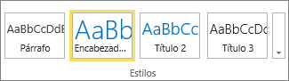 Captura de pantalla que muestra el grupo Estilos en la cinta de SharePoint Online con el estilo Título 1 seleccionado.