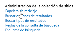 Configuración del encabezado de administrador de colección de sitios con Reciclar resaltado