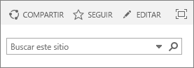 Captura de pantalla que muestra una sección de la cinta de SharePoint Online con los controles Compartir, Seguir y Editar, y el cuadro de búsqueda.