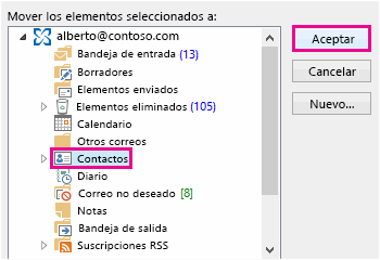 Mover el contacto a la carpeta Contactos