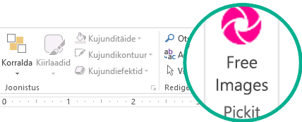 Pärast lisandmooduli Pickit Free Images installimist kuvatakse see lindil menüü „Avaleht“ parempoolses otsas.