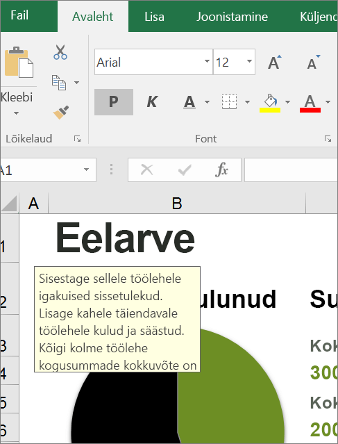 Screen clip of Excel user interface showing built-in instruction