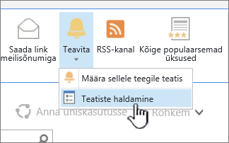 SharePoint 2016 nupu „Halda teatisi” esiletõstuga