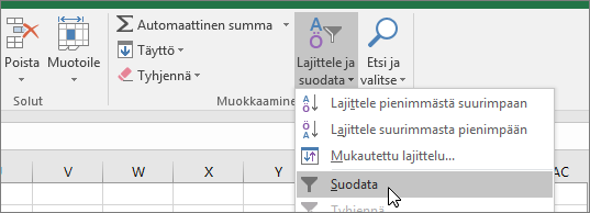 Aloitus > Lajittele ja suodata > Suodata