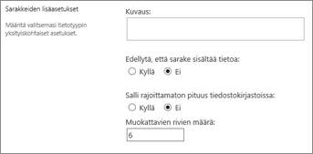 Monirivinen sarakkeen teksti tiedostokirjastoille