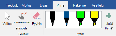 Kynät ja korostuskynät Office 2019:n Piirrä-välilehdessä