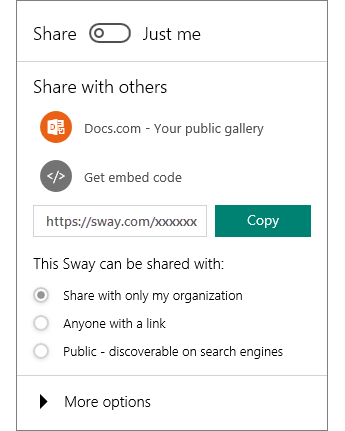 Capture d’écran du volet Partager de Sway.