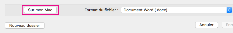 Pour enregistrer un fichier sur votre ordinateur, cliquez sur Sur mon Mac au lieu de OneDrive ou SharePoint.