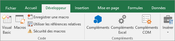 Onglet Développeur du ruban