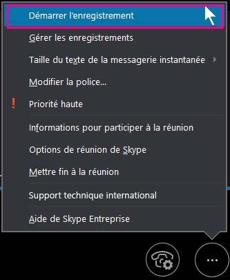 Pendant votre réunion Skype Entreprise, cliquez sur Démarrer l’enregistrement