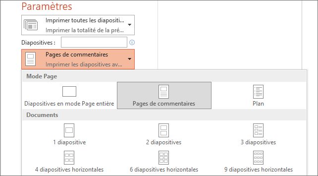 Capture d’écran de l’option Imprimer les notes