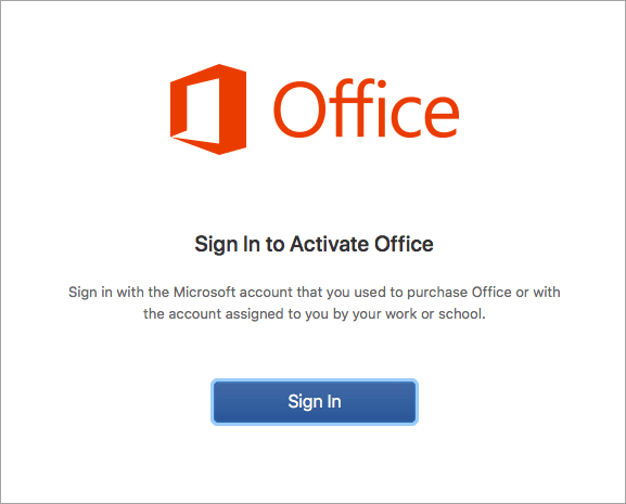 Sélectionnez se connecter pour activer Office pour Mac