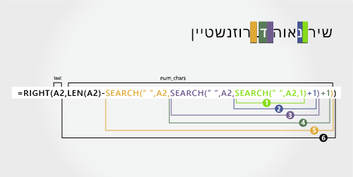 נוסחה להפרדת שם פרטי, שם פרטי שני, אות ראשונה של שם פרטי שני, ושם משפחה