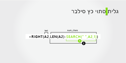 נוסחה להפרדת שם פרטי ושם משפחה בן שלושה חלקים