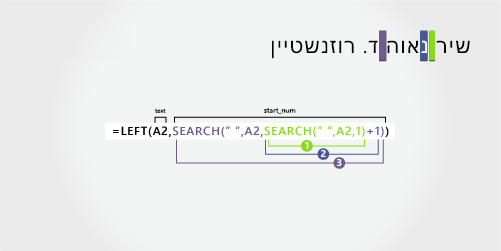 נוסחה להפרדת שם פרטי, שם פרטי שני, אות ראשונה של שם פרטי שני, ושם משפחה