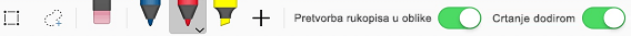 Osnovni rukopisni alati na kartici Crtanje za aplikacije sustava Office iOS