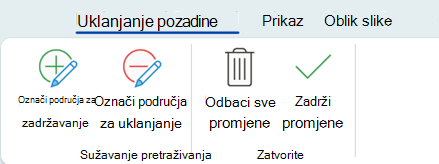 Mogućnosti uklanjanja pozadine omogućuju označavanje određenih područja slike koja želite zadržati ili ukloniti.