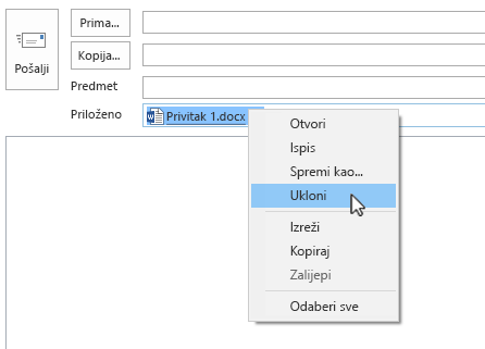 Mogućnost uklanjanja nalazi se na izborniku koji se prikazuje kada kliknete desnom tipkom miša.