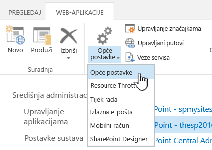 Manage section of ribbon with General settings selected