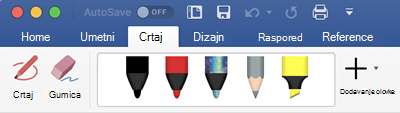 Olovke i alati za isticanje na kartici Crtanje u aplikaciji Office 365 za Mac