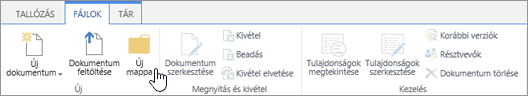 A SharePoint Fájlok menüszalagjának képe, az Új mappa kiemelve.