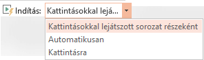 A számítógépen lévő videókra vonatkozó lejátszási beállítások: Kattintásokkal lejátszott sorozat részeként, Automatikusan és Indítás kattintásra