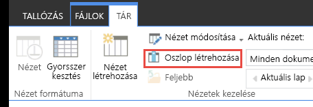 A SharePoint Online-tár Oszlop létrehozása hivatkozása