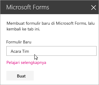 Panel komponen web Microsoft Forms untuk formulir baru.