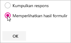 Pemilihan komponen web Microsoft Forms untuk Tampilkan hasil formulir.