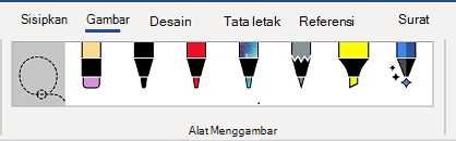 Tab Alat Menggambar di pita Word.