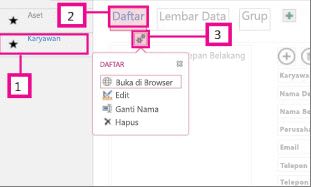 Tampilan yang tersedia untuk aplikasi Access