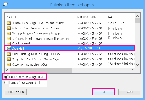 Pilih kontak yang akan dipulihkan dan klik OK