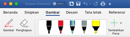 Pena dan penyorot pada tab Gambar di Office 365 untuk Mac