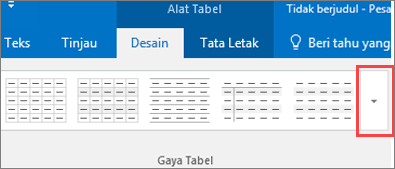 Cuplikan layar enam gaya tabel pertama dan tombol Lainnya untuk melihat semua gaya tabel.