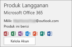 Memperlihatkan akun email yang terkait dengan Office