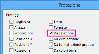 Da selezione nella finestra di dialogo Protezione in Visio 2016