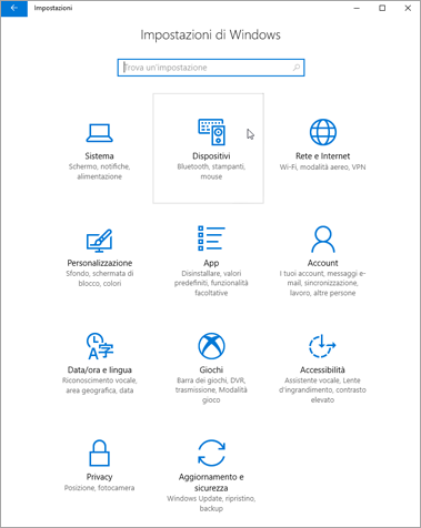 Windows impostazioni del dispositivo