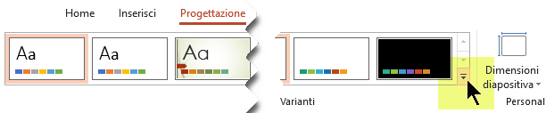 Selezionare la freccia in giù per aprire la raccolta di varianti di colore