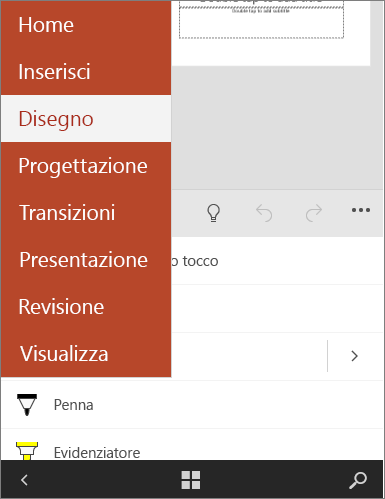 Scheda Disegno selezionata in Office Mobile