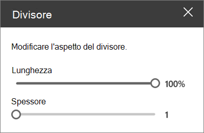 Riquadro dei dettagli della web part Divisore in SharePoint Online durante la modifica di un sito