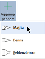 Puoi disegnare con l'input penna con tre trame diverse: una matita, una penna o un evidenziatore