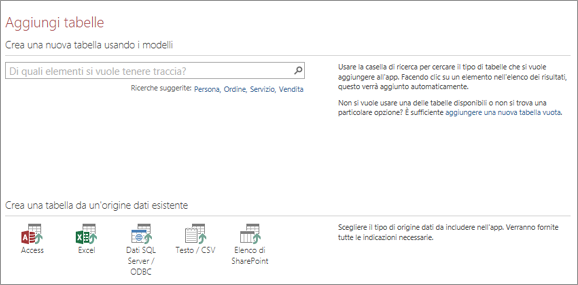 Aggiungere tabelle a un'app Web di Access