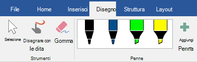 Penne ed evidenziatori nella scheda Disegno in Office 2019