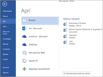 Aprire una posizione in Word 2013