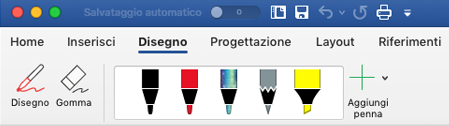 Penne ed evidenziatori nella scheda Disegno in Office 365 per Mac