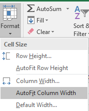 [ホーム] > [書式設定] > [列の幅の​​自動調整] の画像