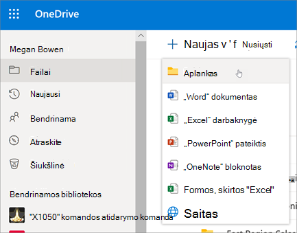 „OneDrive“ aplanko sukūrimas