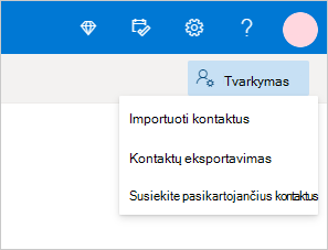 Kontaktų importavimo pasirinkimas valdymo meniu