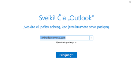 Sveikiname pradėjus naudoti „Outlook“